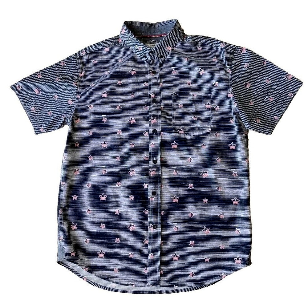 Eight Avenue Button Down Shirt Man L Navy Striped AOP Festive Patriotic Banner